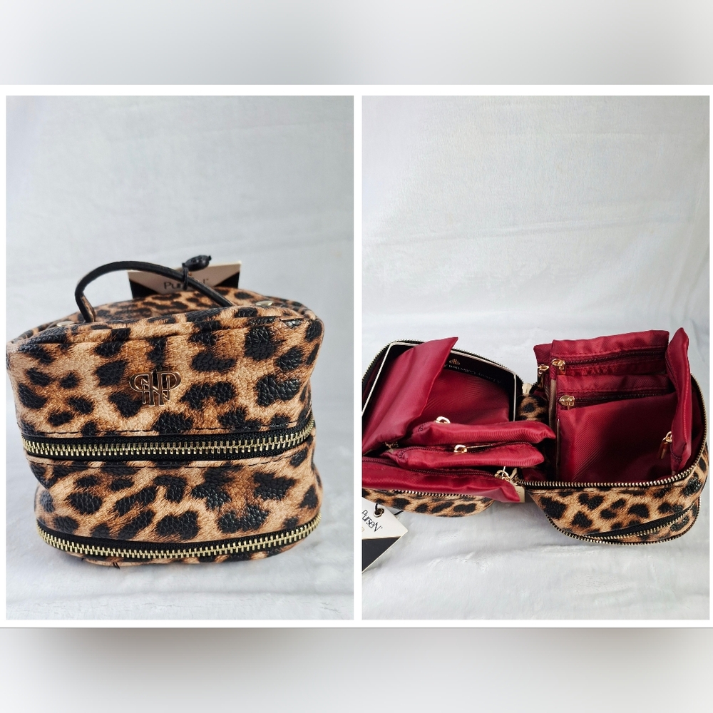PurseN Tiara Weekender Leopard-Print/Red Travel Jewelry Storage Case Gold Accent